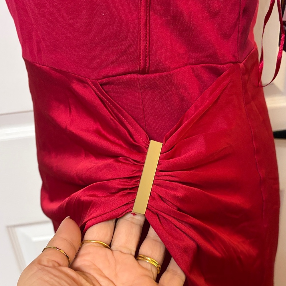 Guess Red Satin Midi Dress with Side Drape - Picture 10 of 10